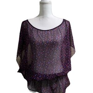 American Eagle Outfitters Purple Floral Sheer Blouse